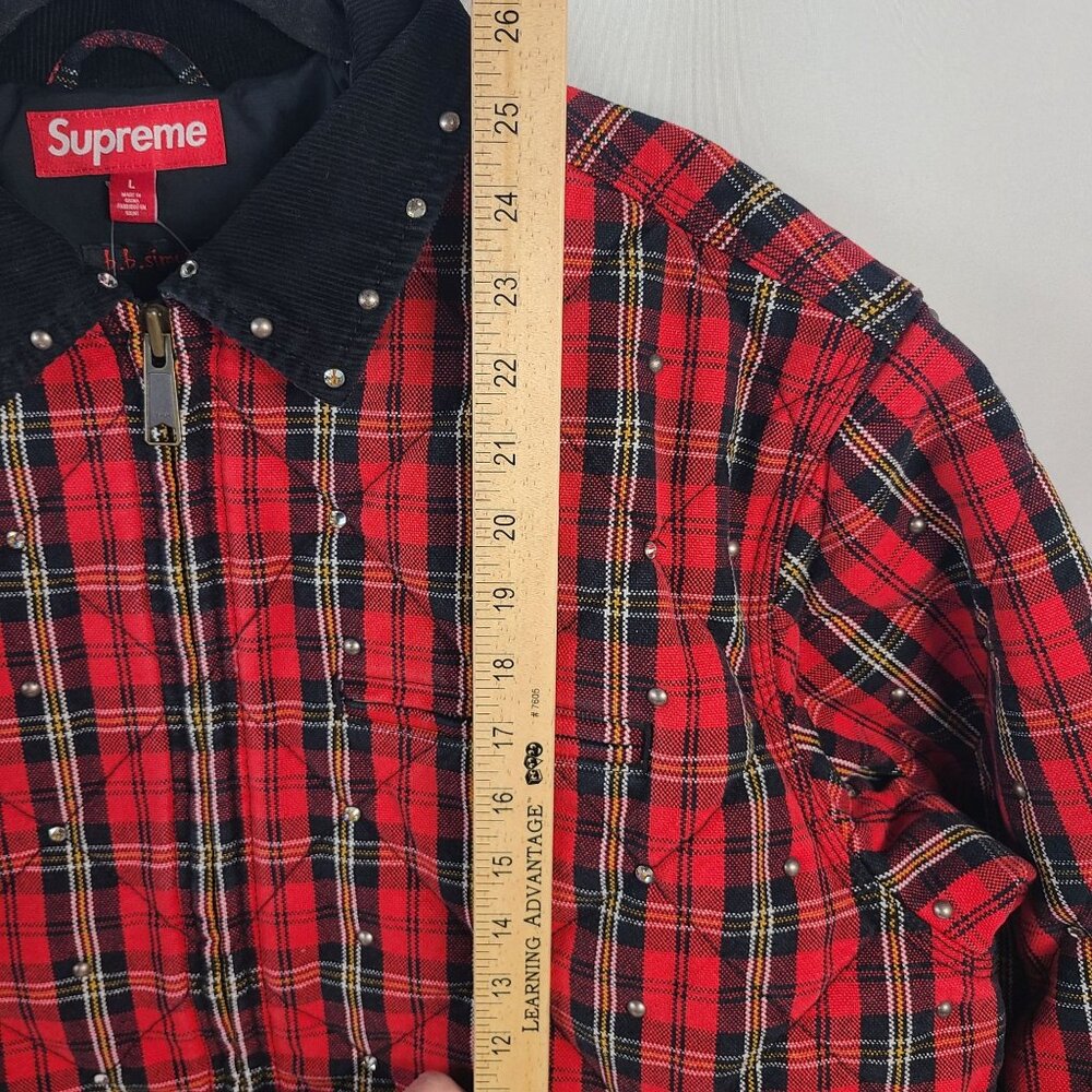 NWT Supreme x B.B. Simon Quilted Red Plaid Work Jacket w/ Studded Collar Sz L - Picture 13 of 16